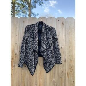 Valerie Bertinelli Cardigan‎ Small Gray Black Cardigan Open Front Sweater Animal